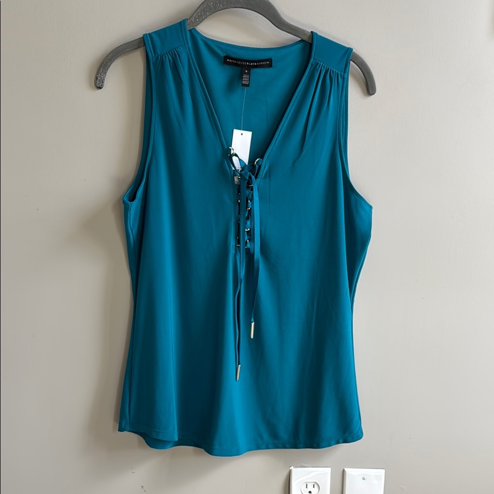 NWT White House Black Market Blue Tie Front Blouse